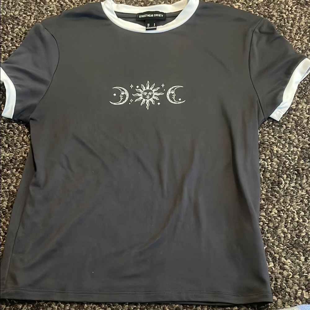 Dark Grey Graphic Tee with White Trim